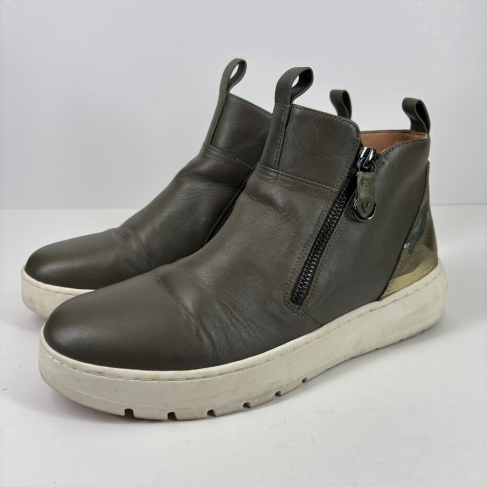 Vionic Brinkley Women's‎ US 7.5 Olive Green Leather Camo Side Zip Sneaker Bootie
